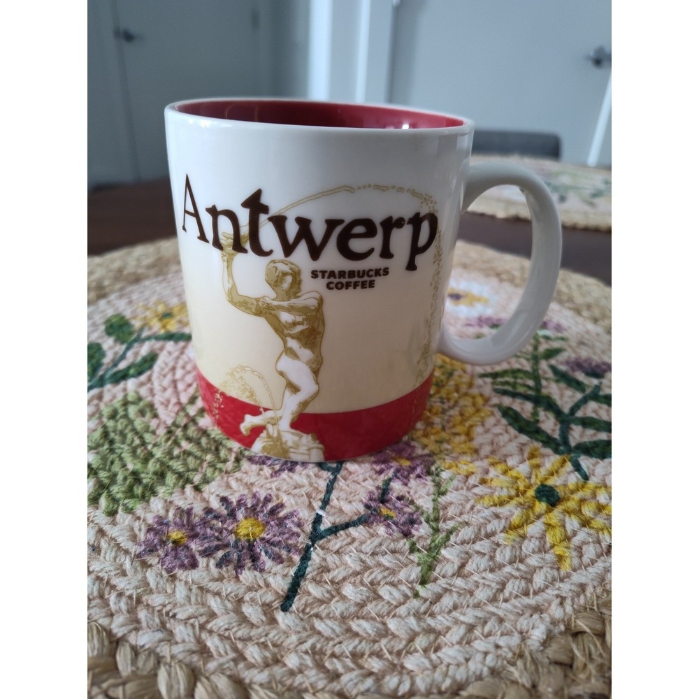 Starbucks Antwerp Belgium Global Icon Series Coffee Mug 16oz Red Cream 2012 Cup